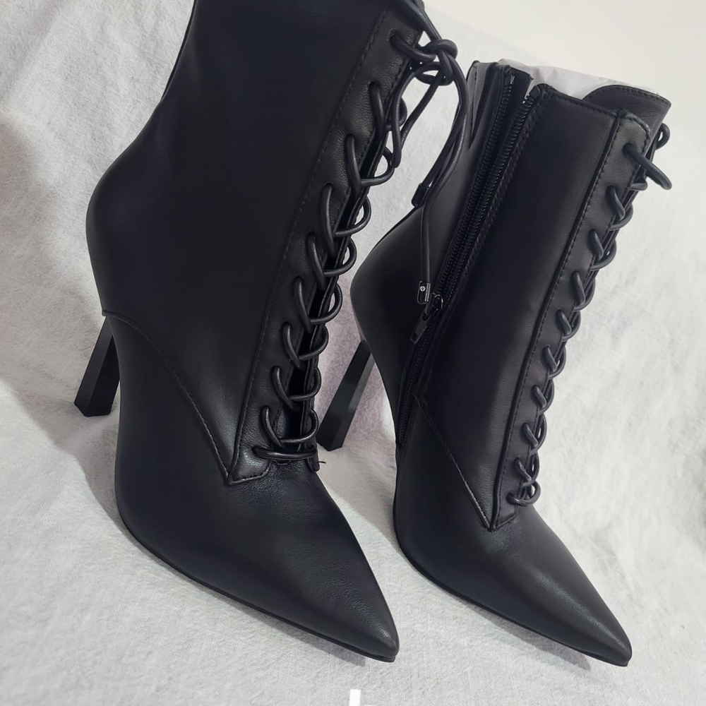 Aldo Began 001 Black Stiletto Heeled Boots with Lace-Up Design